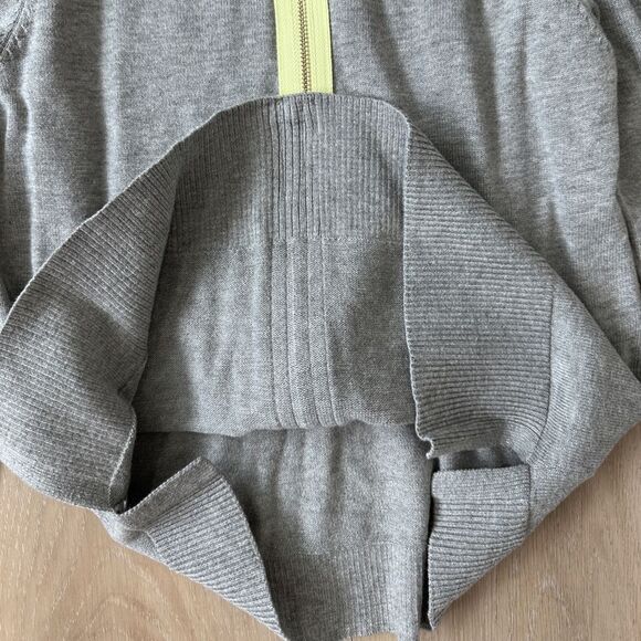 Pinc Premium Girls Gray and Light Green/Yellow Stripe Zip Sweater, Size M - Picture 5 of 5